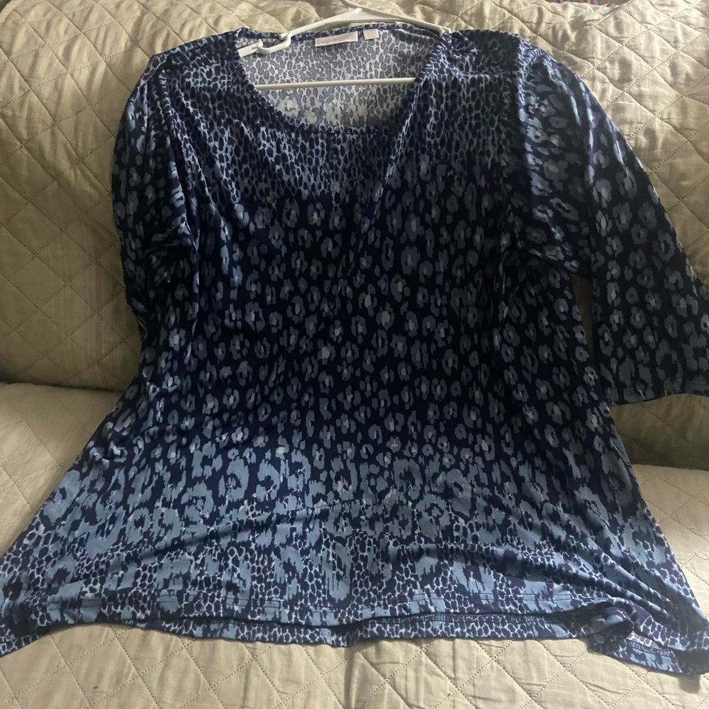 Belle by Kim Gravel Blue Animal-Print Scoop Neck Tunic